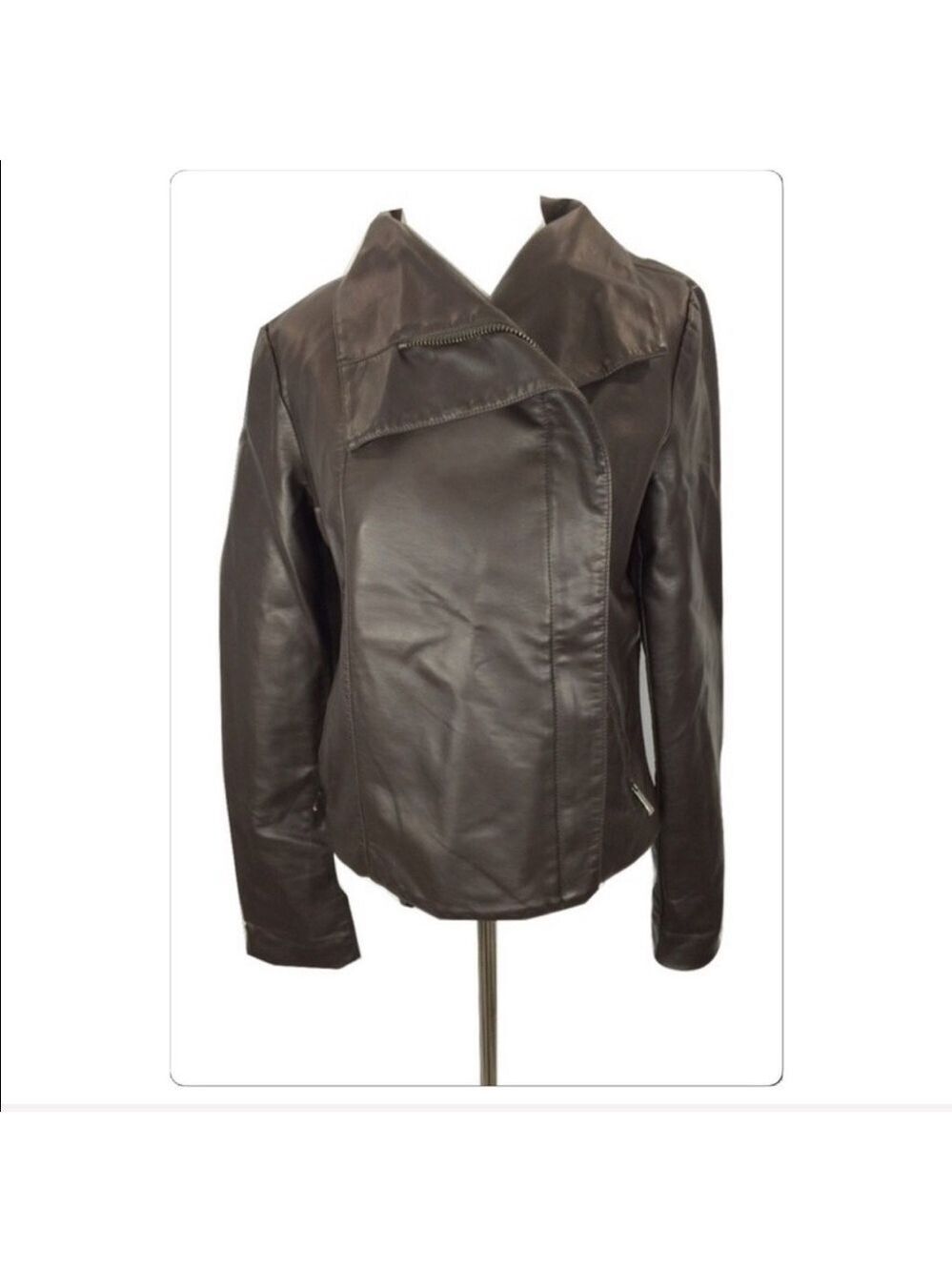 Bagatelle espresso brown faux leather asymmetrical moto jacket size Small
